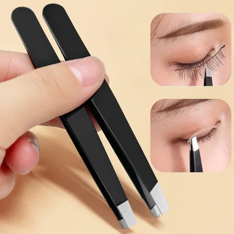 Stainless Steel Eyebrow Tweezer | Slant Tip · Flat Tip | Eyelash Application · Ingrown Hair Removal | Braviixx